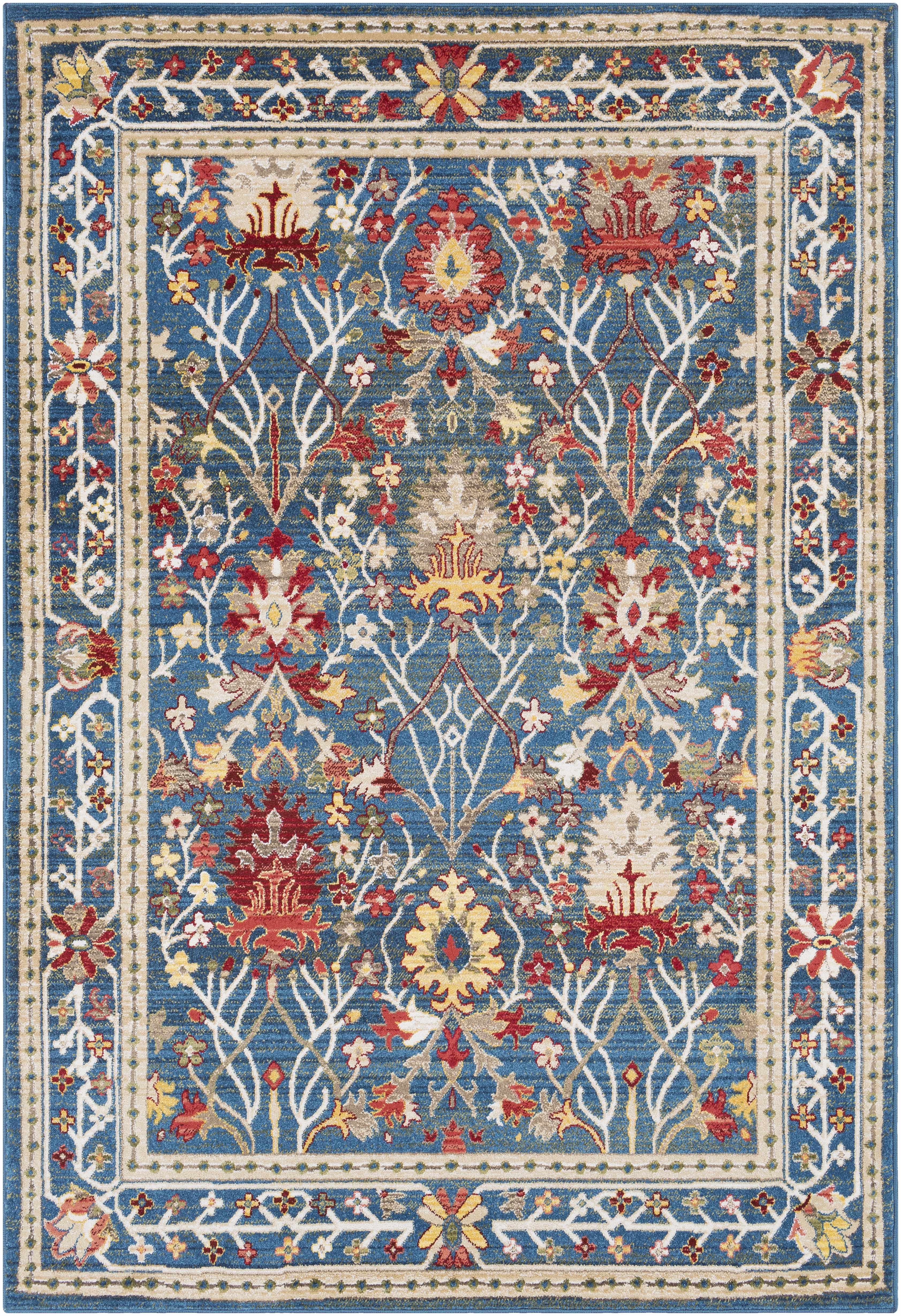 Exquisite Hauteloom Neola Navy Blue Damask Area Rug