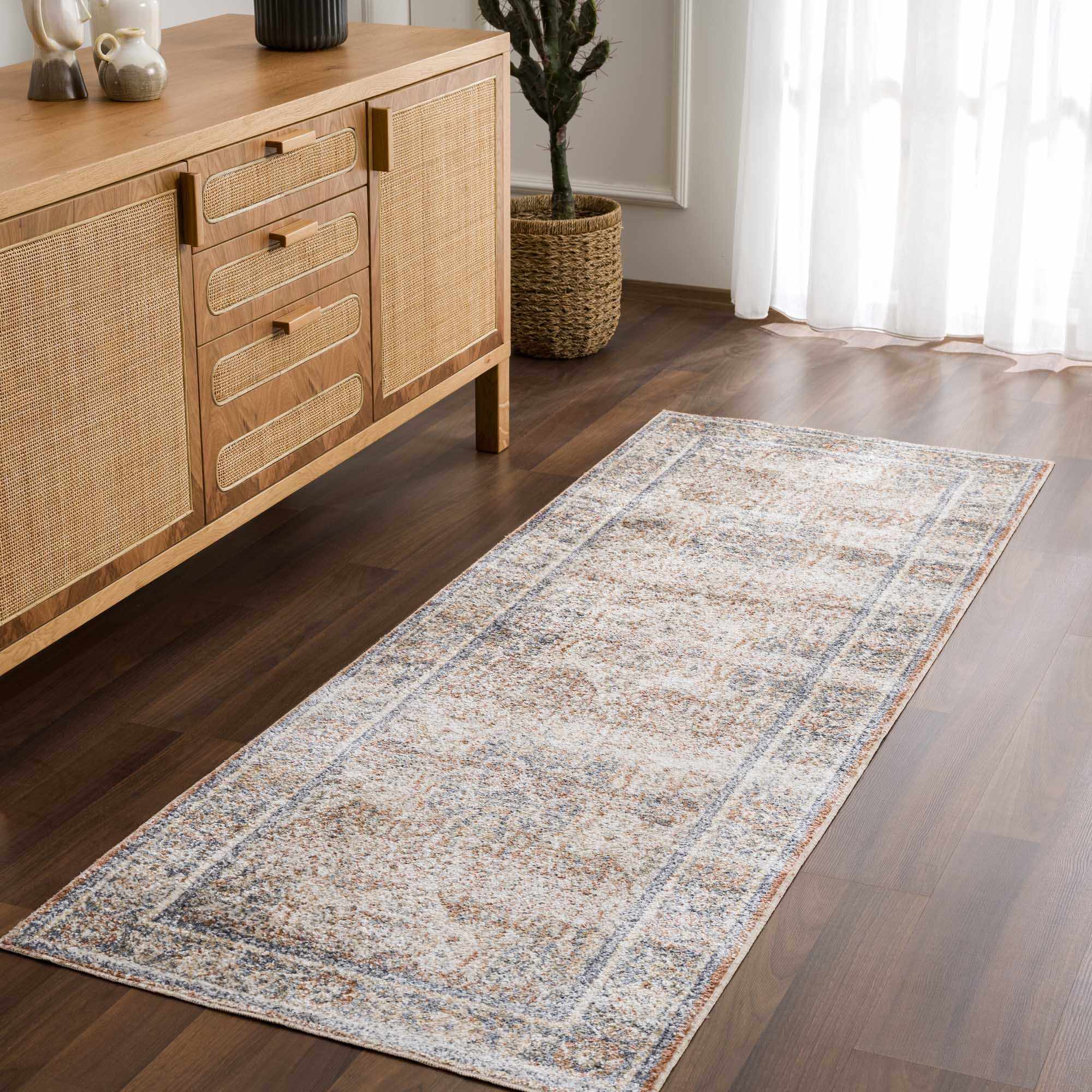Hauteloom Arias Elegant Beige Blue Washable Area Rug