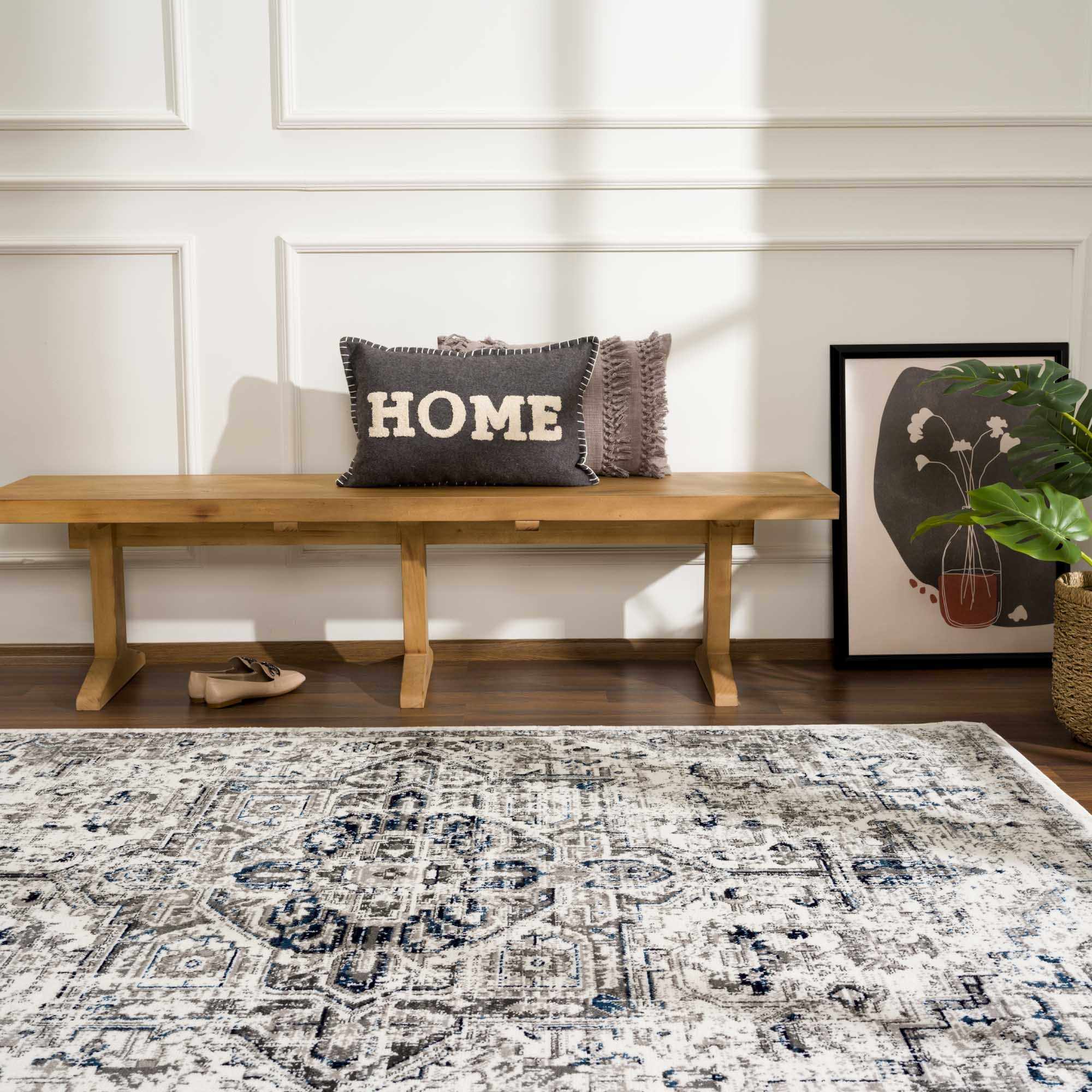 Hauteloom Buenaventura Cream & Navy Area Rug - Add a Touch of Elegance to Your Space
