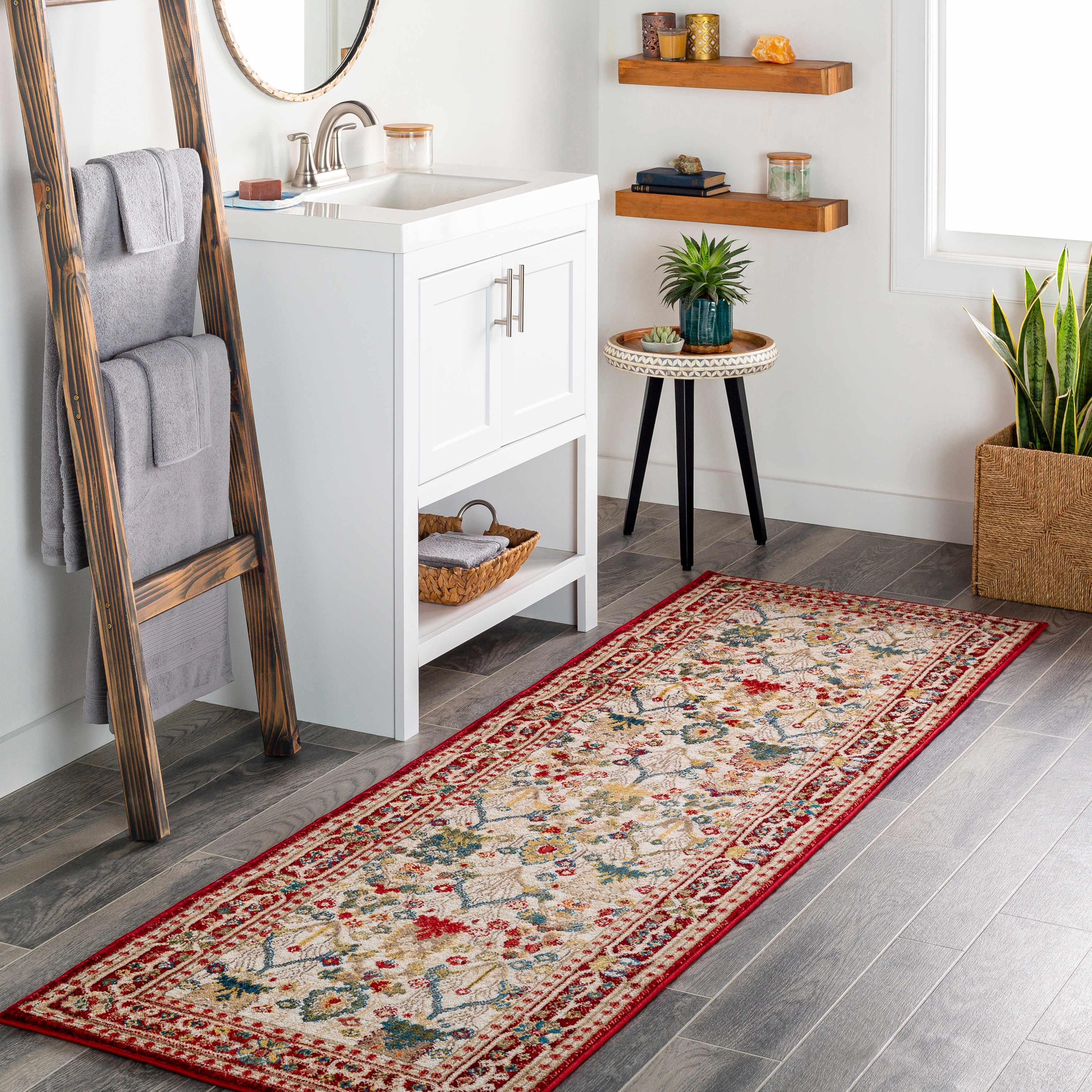 Exquisite Hauteloom Neola White/Red Damask Area Rug