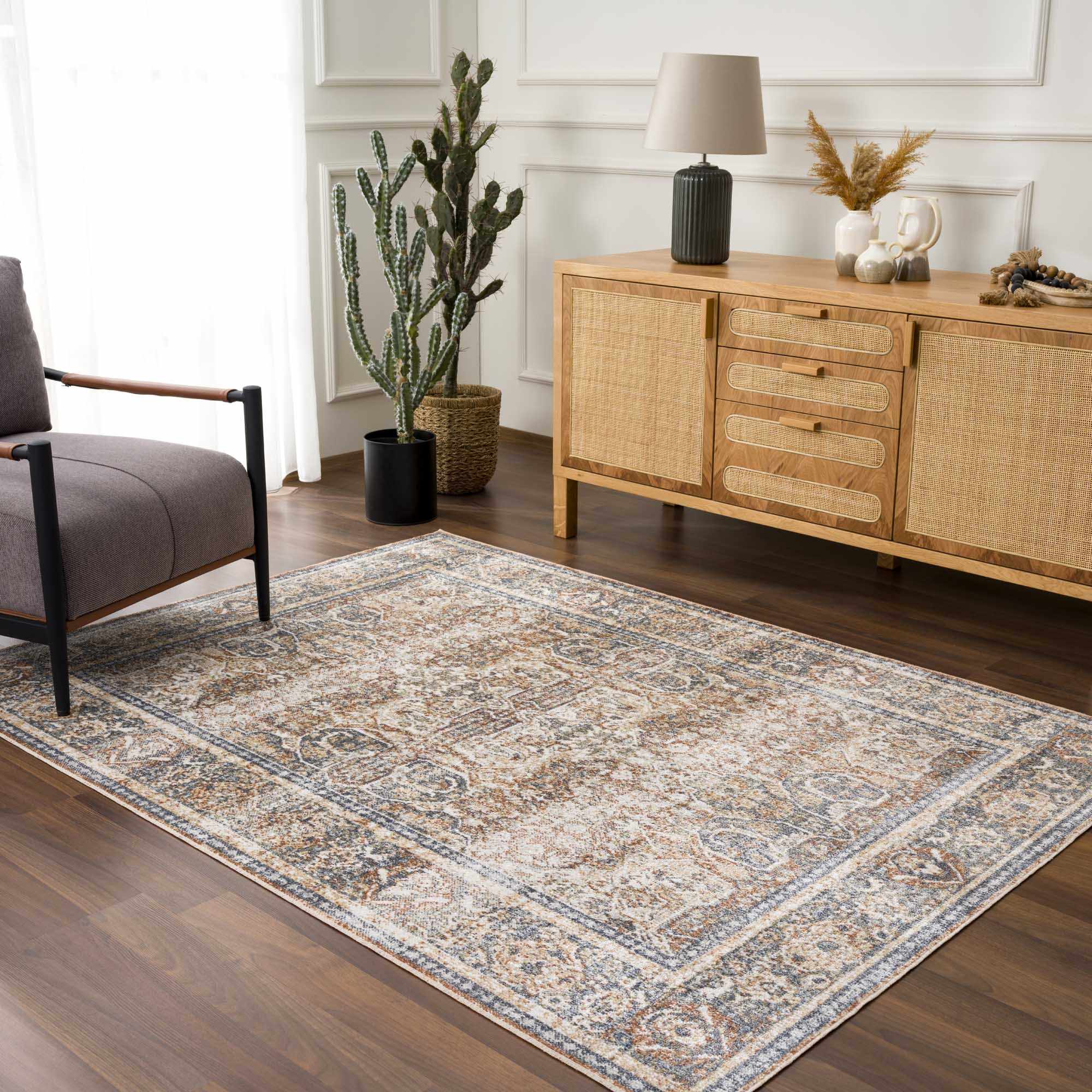 Hauteloom Arias Elegant Beige Blue Washable Area Rug