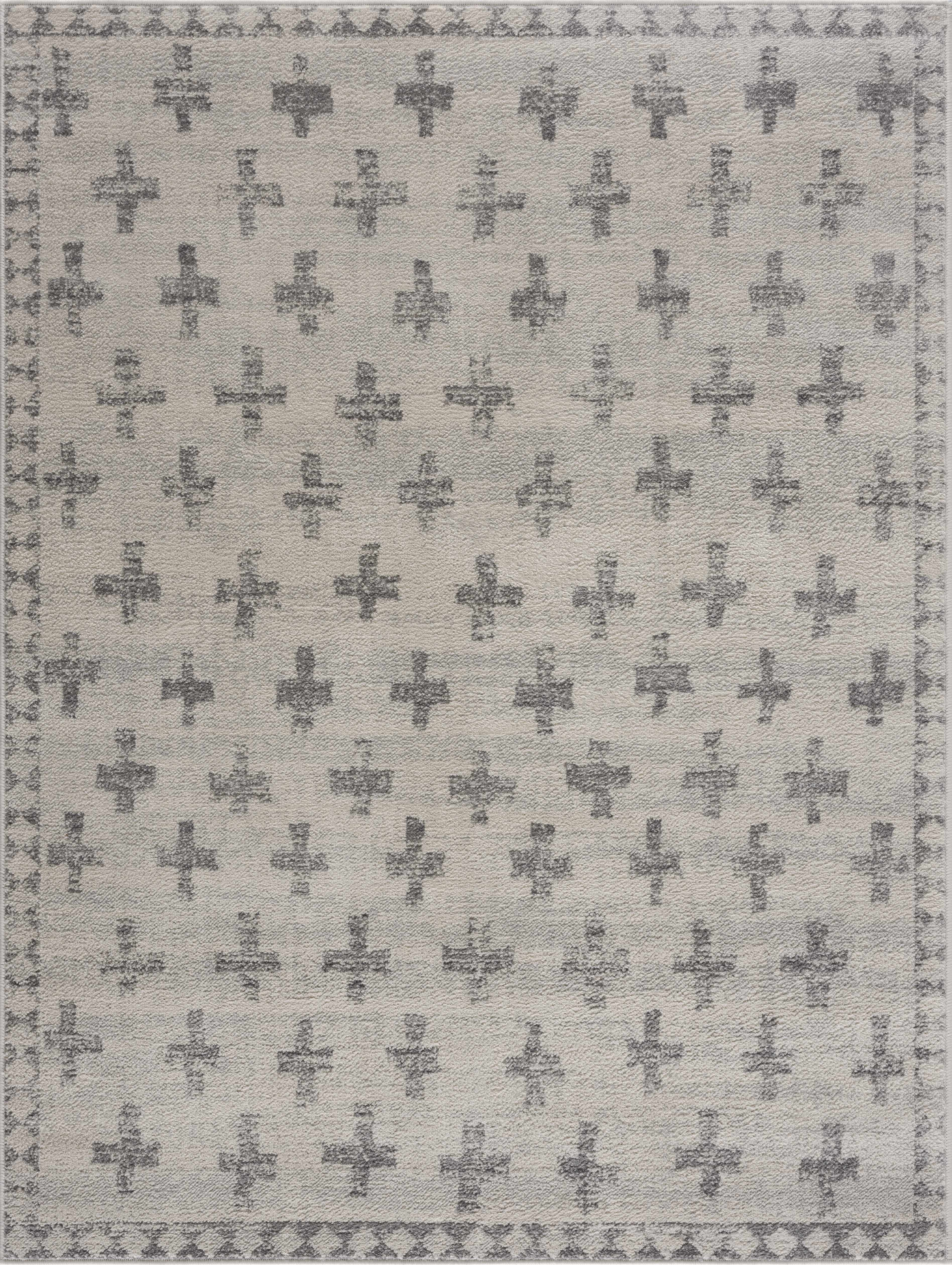 Hauteloom Tigris Swiss Cross Ivory & Gray Geometric Style Area Rug